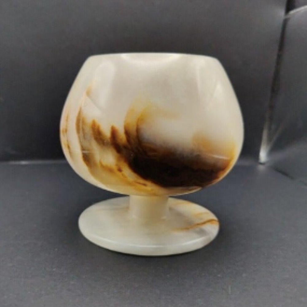 1 Vintage Agate Marble Stone Brandy Snifter White Cream Tan Mid-century Decor